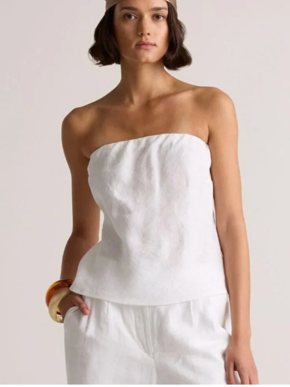 QUINCE 100% European Linen Strapless Top in White Sz L - NWT!